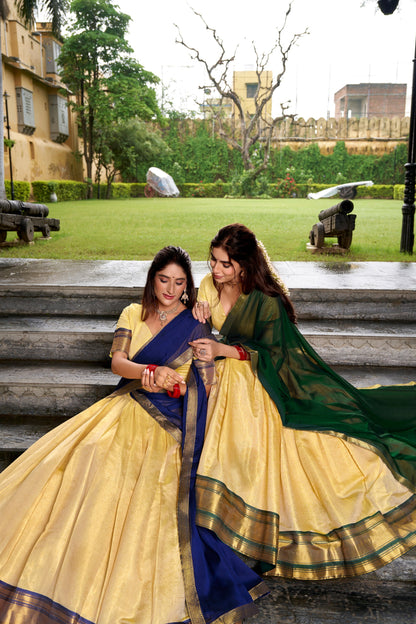 Green Pure Kanchipuram Zari Weaving Lehenga Choli South Lehenga Choli Anant Tex Exports Pvt.Ltd..