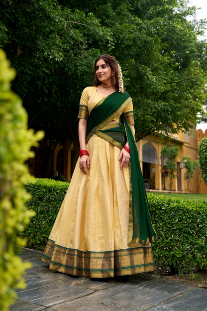 Green Pure Kanchipuram Zari Weaving Lehenga Choli South Lehenga Choli Anant Tex Exports Pvt.Ltd..