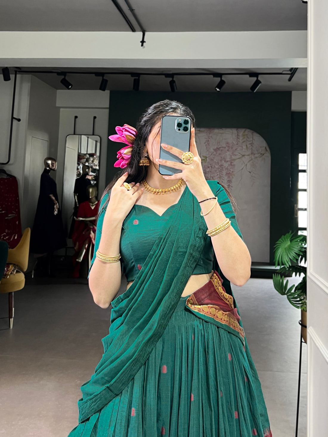 Teal Pure Chanderi Silk Zari Weaving Lehenga Choli South Lehenga Choli Anant Tex Exports Pvt.Ltd..