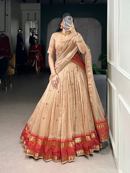 Cream Pure Chanderi Silk Zari Weaving Lehenga Choli South Lehenga Choli Anant Tex Exports Pvt.Ltd..