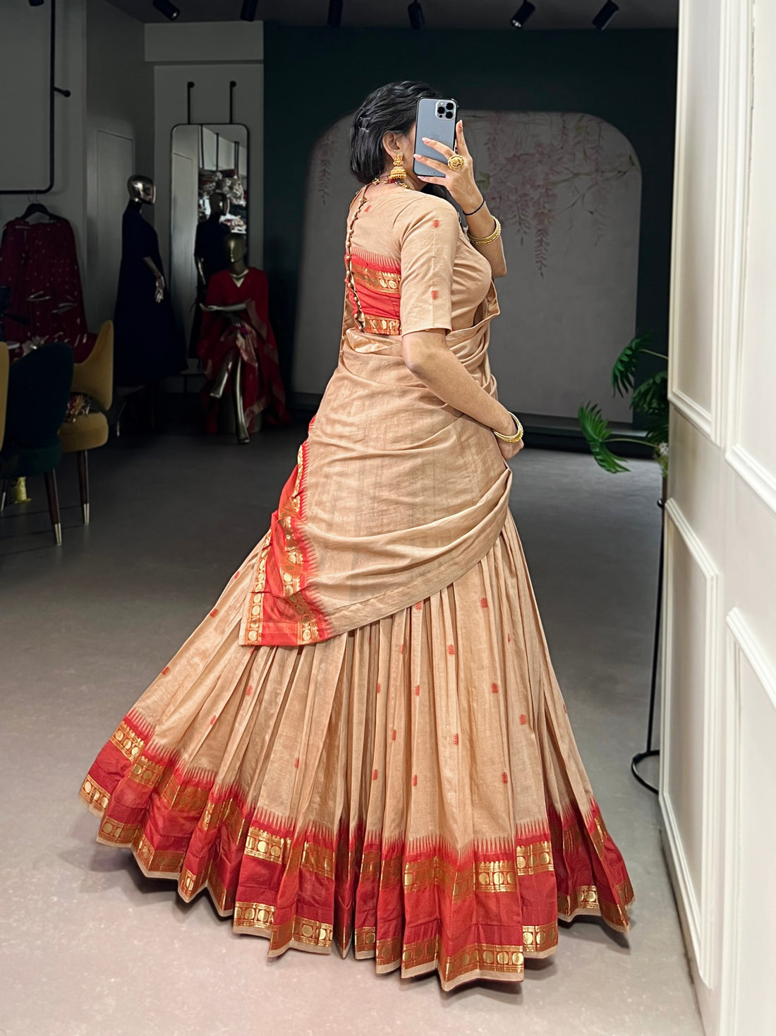 Cream Pure Chanderi Silk Zari Weaving Lehenga Choli South Lehenga Choli Anant Tex Exports Pvt.Ltd..