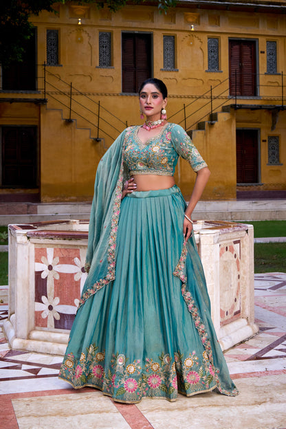 Sky Blue Pure Zari Shimmer Heavy Embroidery Wedding Lehenga Choli Wedding Lehenga Choli Anant Tex Exports Pvt.Ltd..