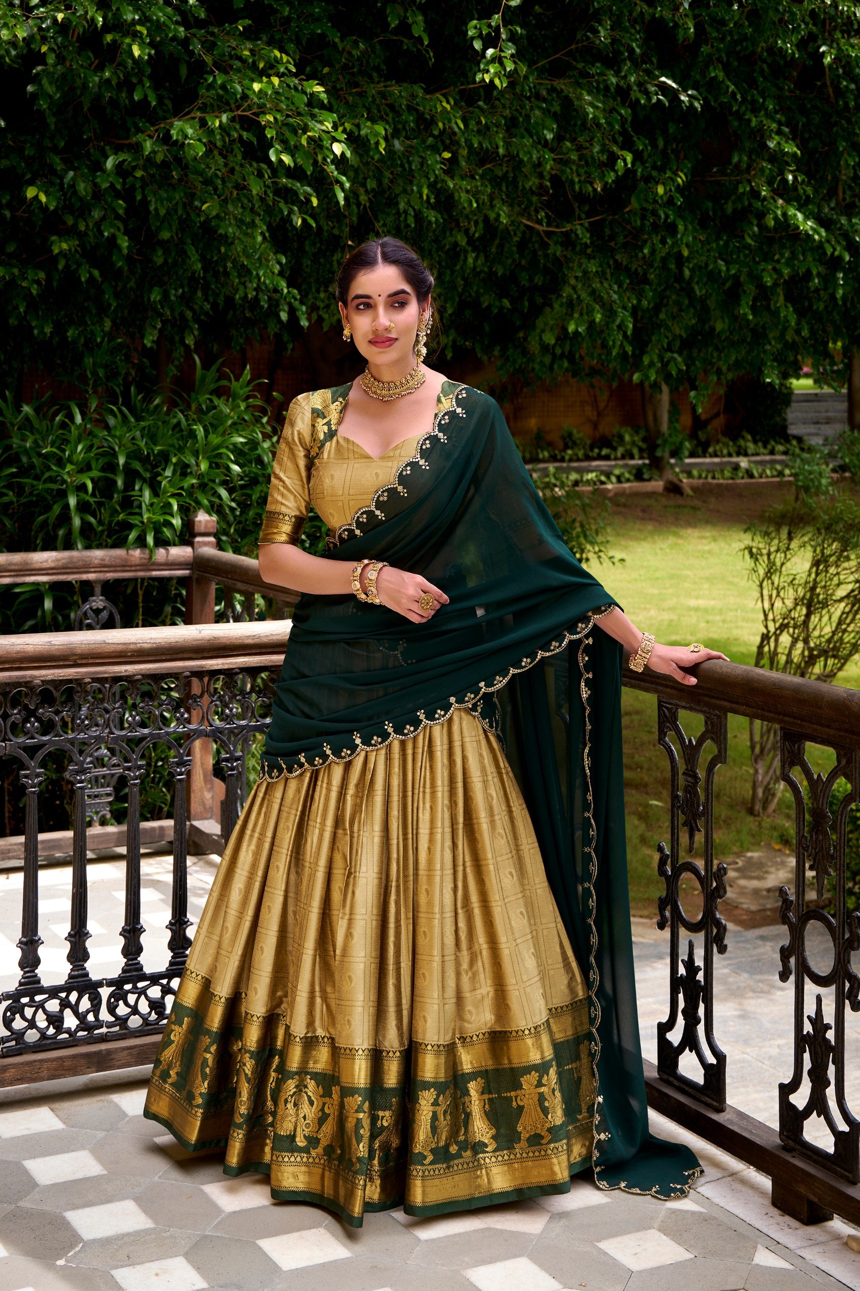 Cream Pure Poly Cotton Zari Weaving Lehenga Choli