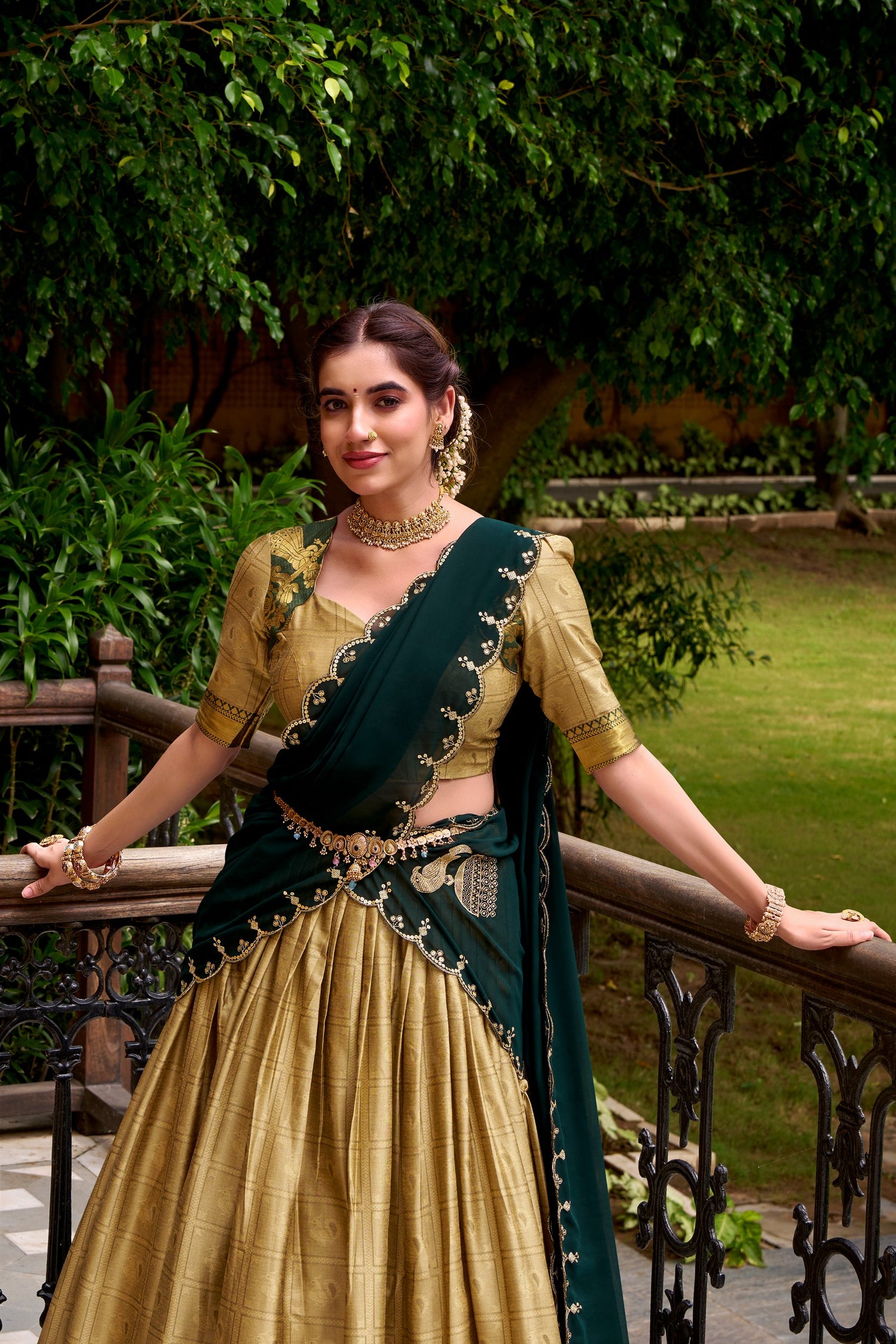 Cream Pure Poly Cotton Zari Weaving Lehenga Choli Chaniya Choli Anant Tex Exports Pvt.Ltd..