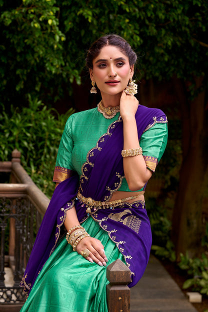 Beige Green Pure Poly Cotton Zari Weaving Lehenga Choli Chaniya Choli Anant Tex Exports Pvt.Ltd..