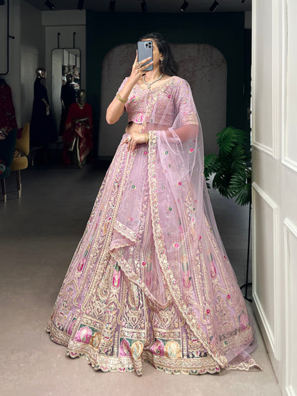 Lavender Pure Net Silk Heavy Sequin Embroidery Net Lehenga Choli Net Lehenga Choli Anant Tex Exports Pvt.Ltd..