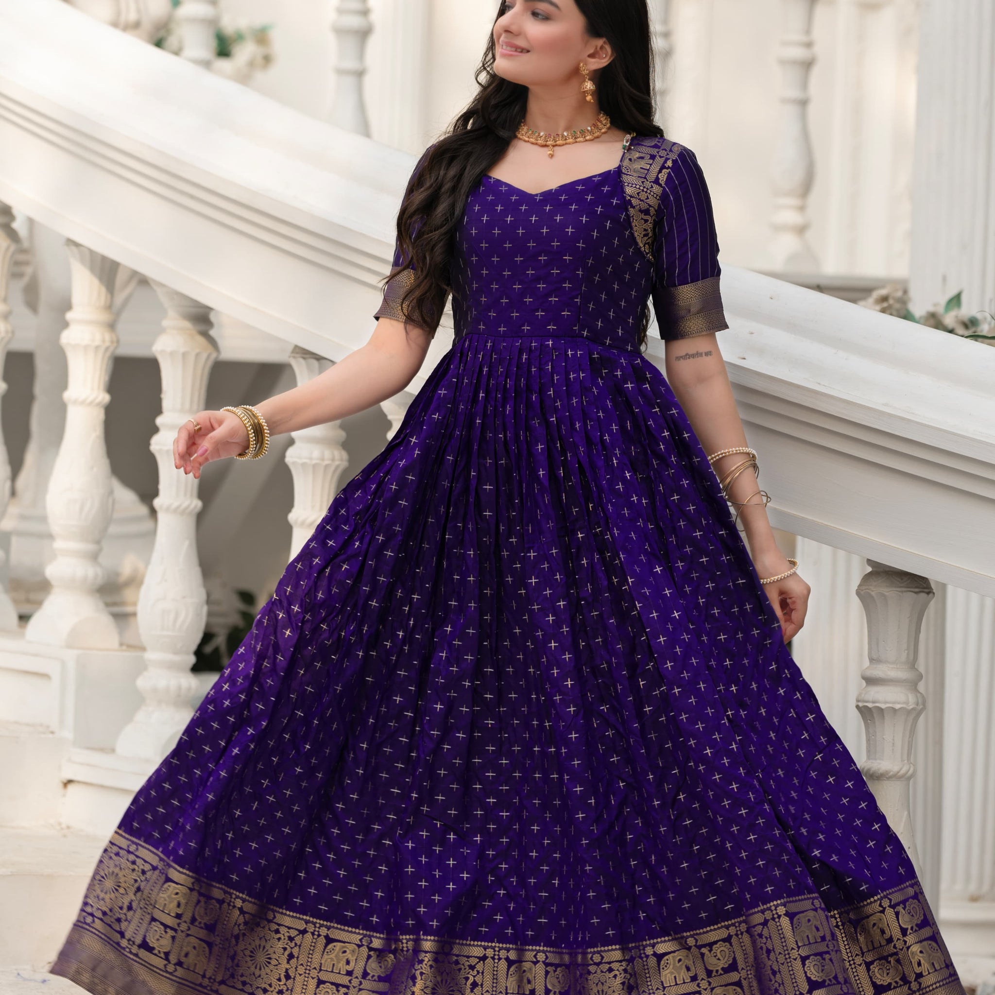Blue Pure Soft Silk Zari Weaving Anarkali Gown