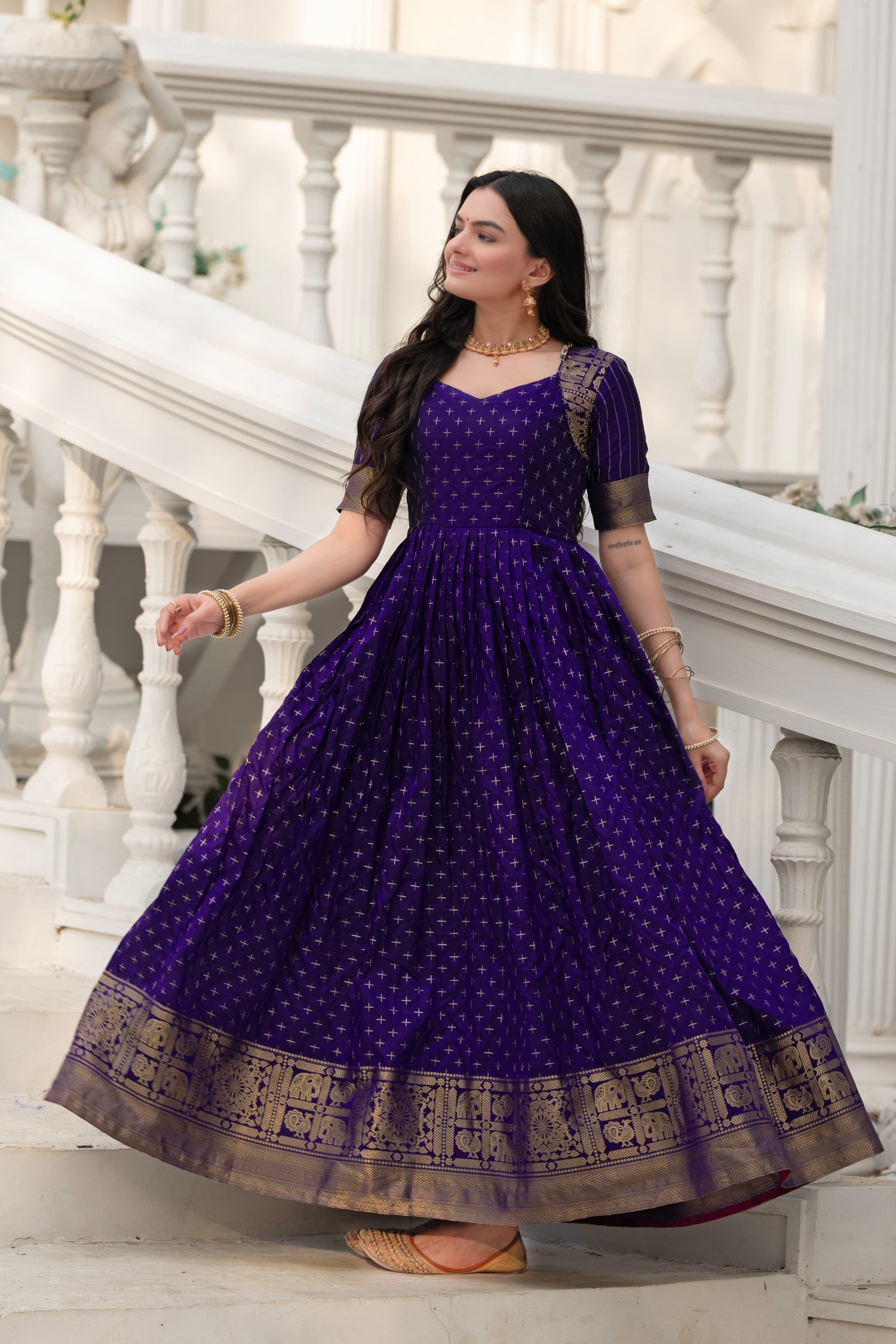 Blue Pure Soft Silk Zari Weaving Anarkali Gown Anarkali Gown Anant Tex Exports Pvt.Ltd..