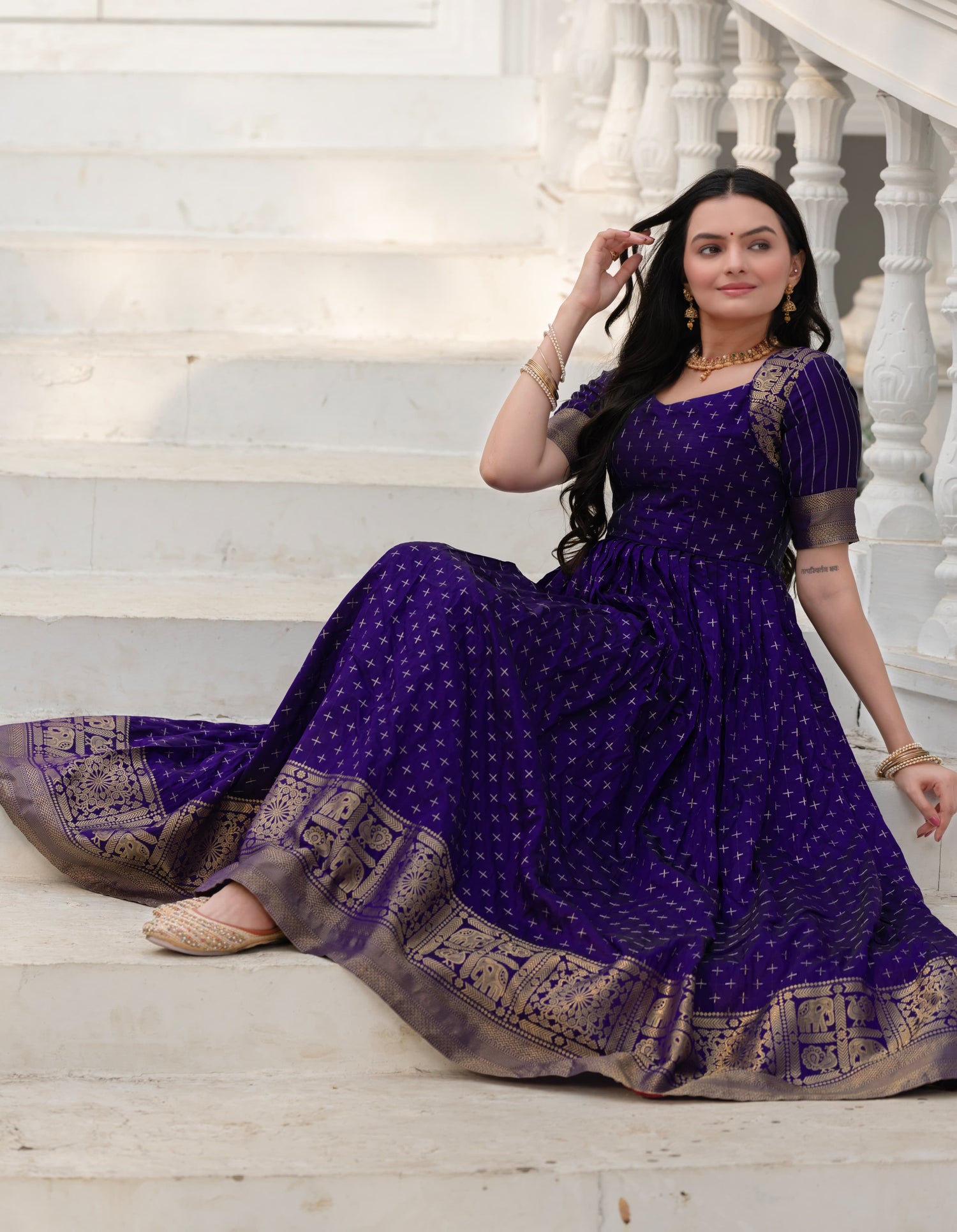 Blue Pure Soft Silk Zari Weaving Anarkali Gown Anarkali Gown Anant Tex Exports Pvt.Ltd..
