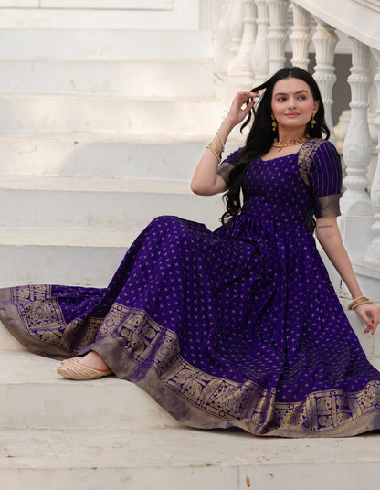 Blue Pure Soft Silk Zari Weaving Anarkali Gown Anarkali Gown Anant Tex Exports Pvt.Ltd..