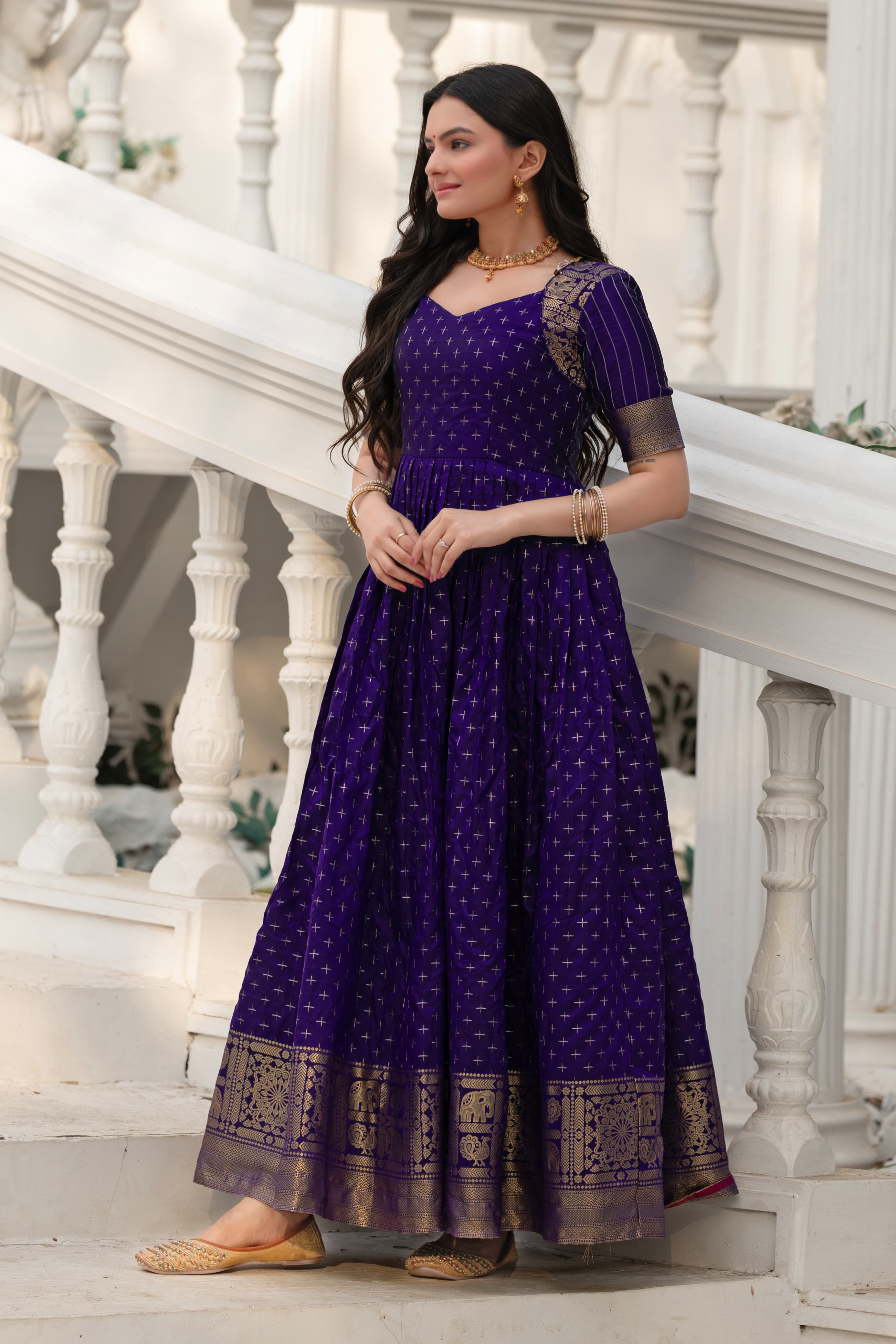Blue Pure Soft Silk Zari Weaving Anarkali Gown