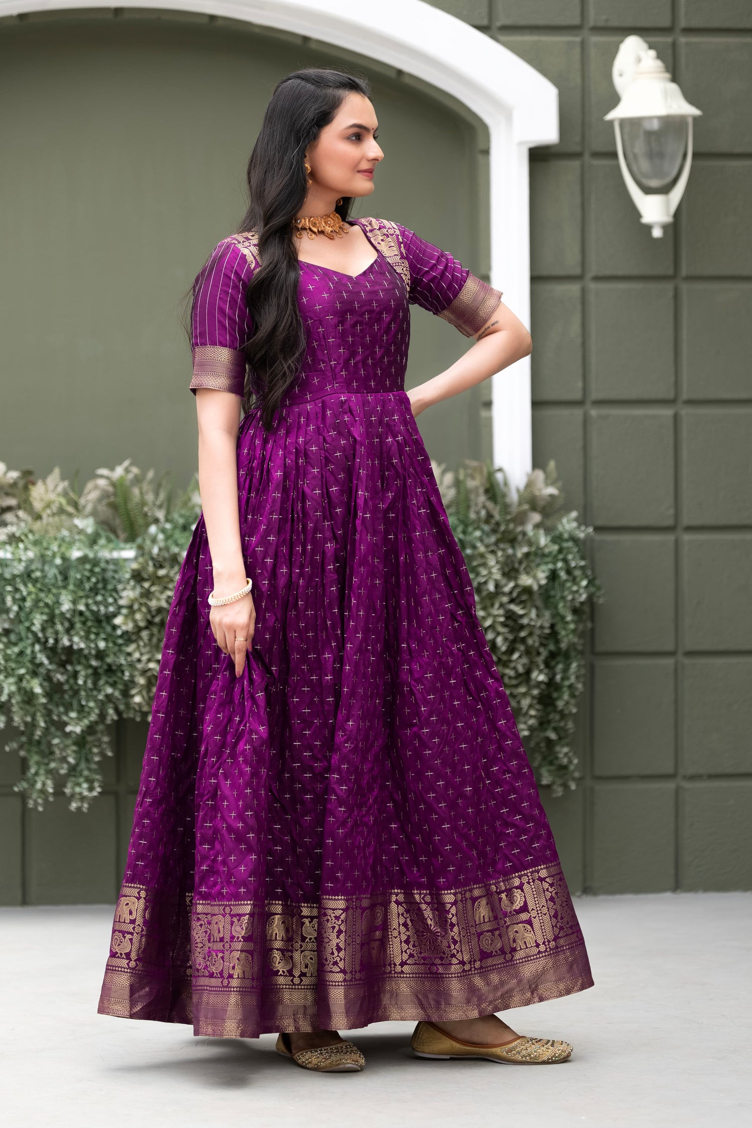 Purple Pure Soft Silk Zari Weaving Anarkali Gown Anarkali Gown Anant Tex Exports Pvt.Ltd..
