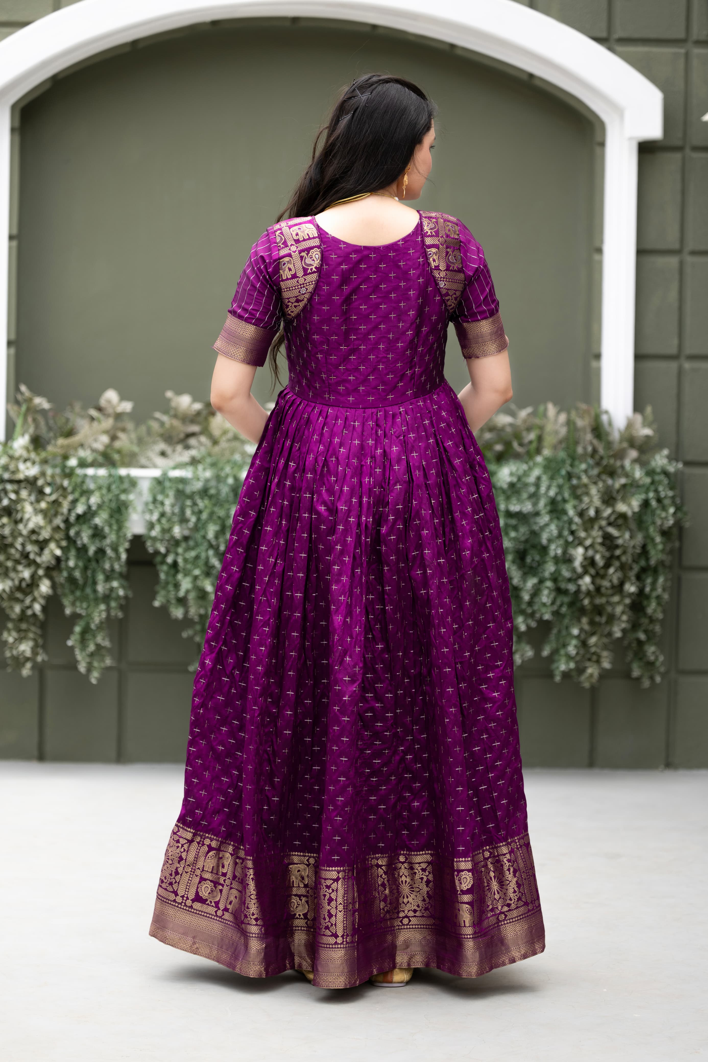 Purple Pure Soft Silk Zari Weaving Anarkali Gown