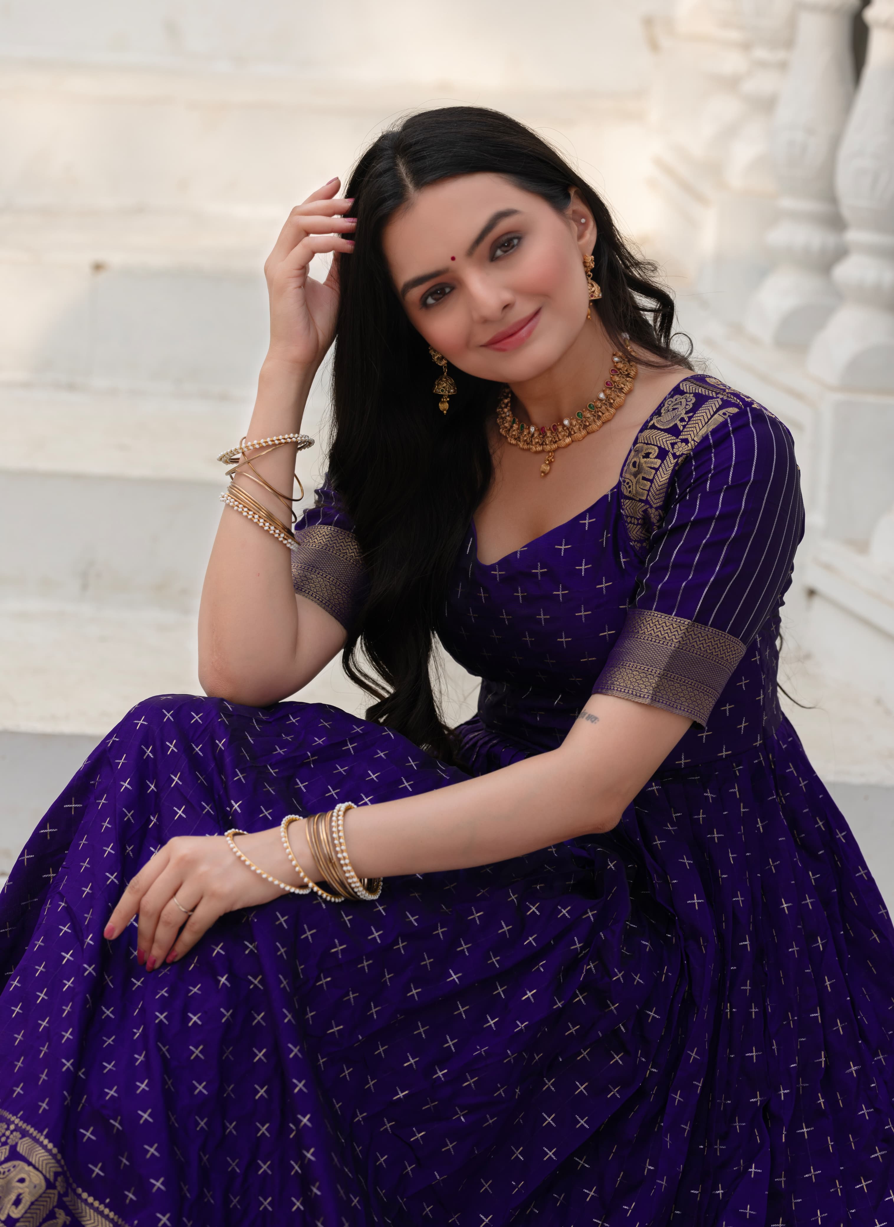 Blue Pure Soft Silk Zari Weaving Anarkali Gown Anarkali Gown Anant Tex Exports Pvt.Ltd..