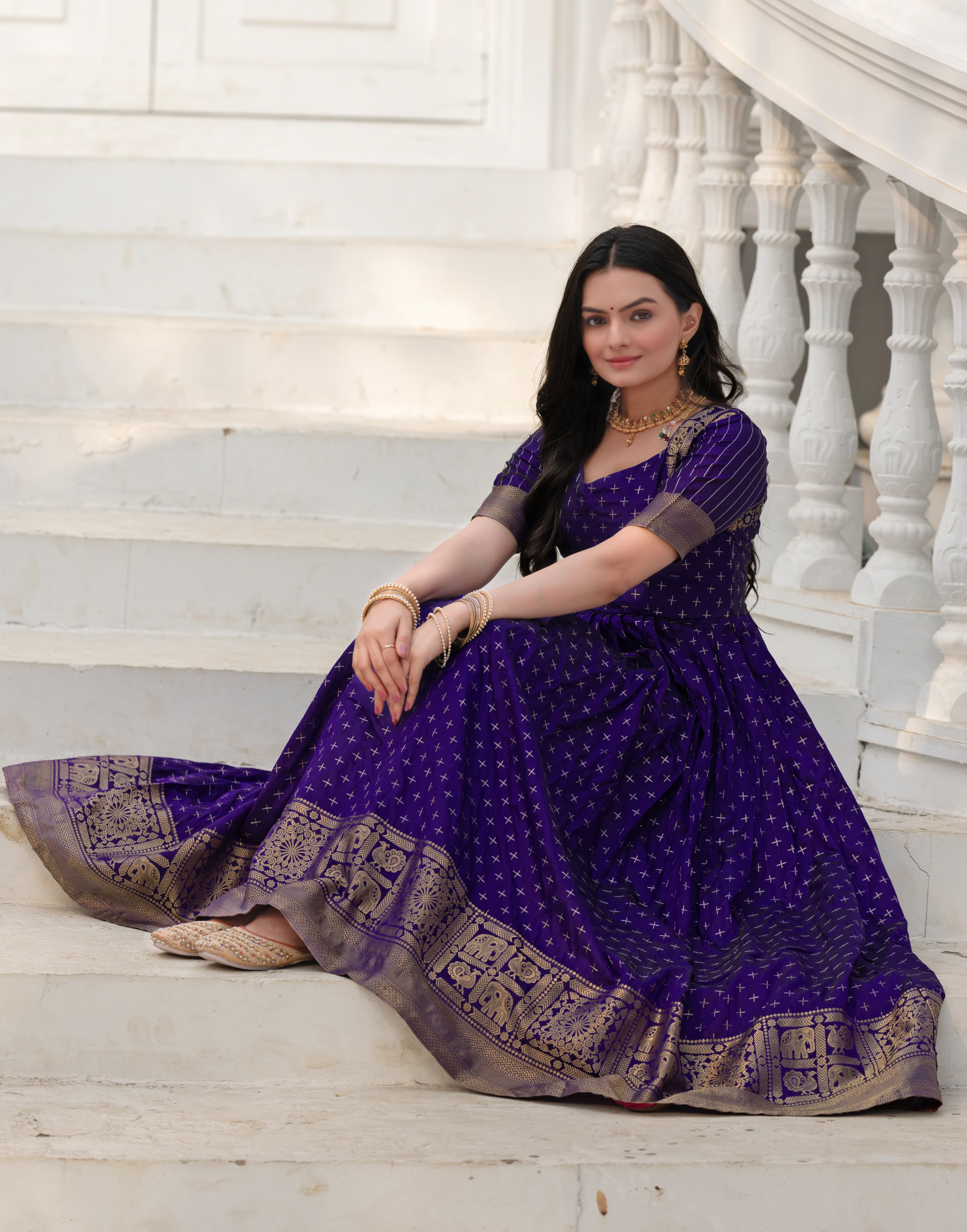 Blue Pure Soft Silk Zari Weaving Anarkali Gown Anarkali Gown Anant Tex Exports Pvt.Ltd..