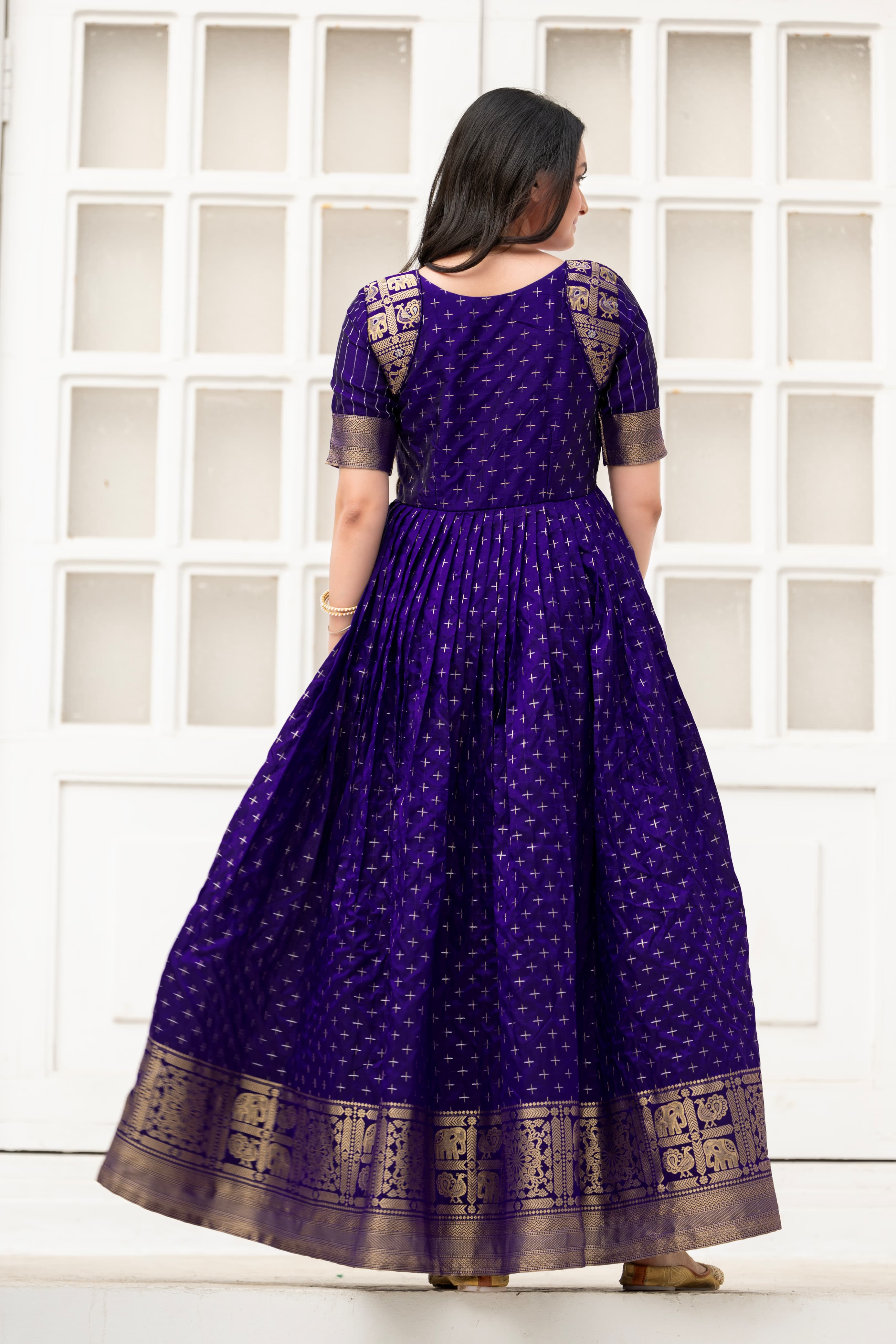 Blue Pure Soft Silk Zari Weaving Anarkali Gown