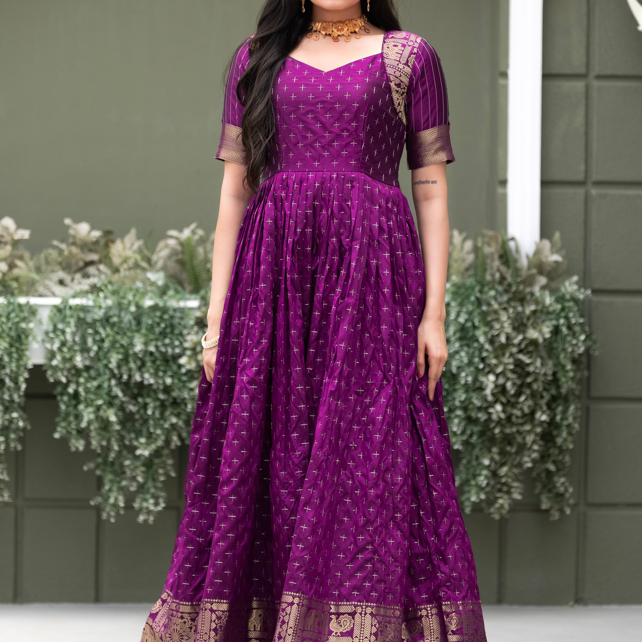 Purple Pure Soft Silk Zari Weaving Anarkali Gown