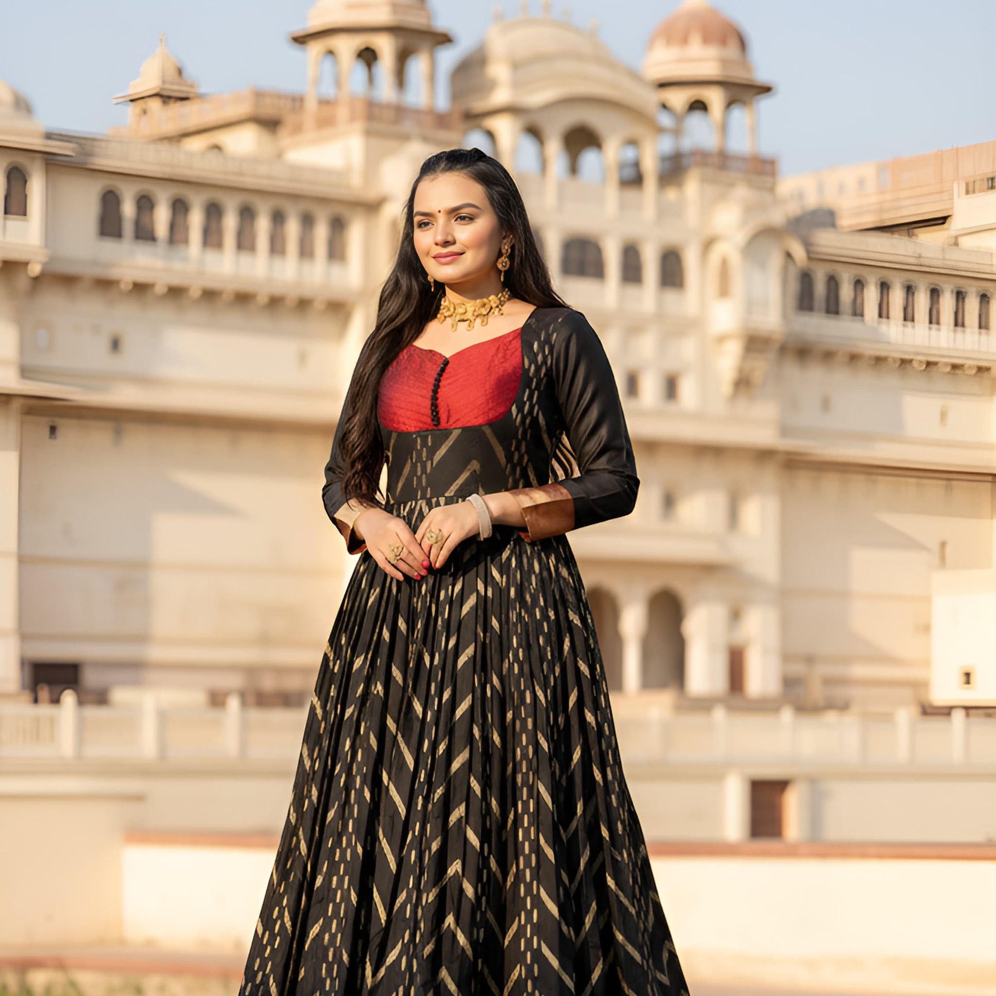 Black Pure Soft Silk Zari Weaving Anarkali Gown