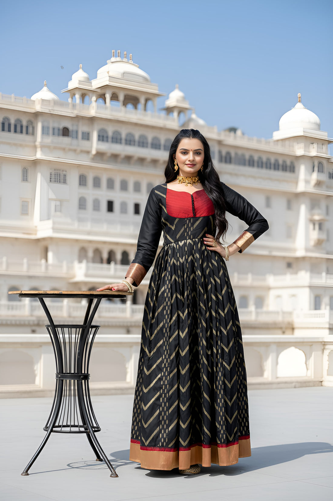 Black Pure Soft Silk Zari Weaving Anarkali Gown