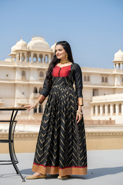 Black Pure Soft Silk Zari Weaving Anarkali Gown Anarkali Gown Anant Tex Exports Pvt.Ltd..