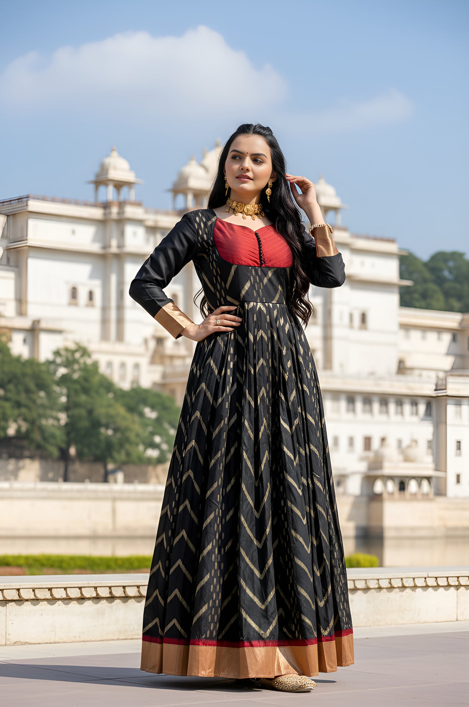 Black Pure Soft Silk Zari Weaving Anarkali Gown Anarkali Gown Anant Tex Exports Pvt.Ltd..