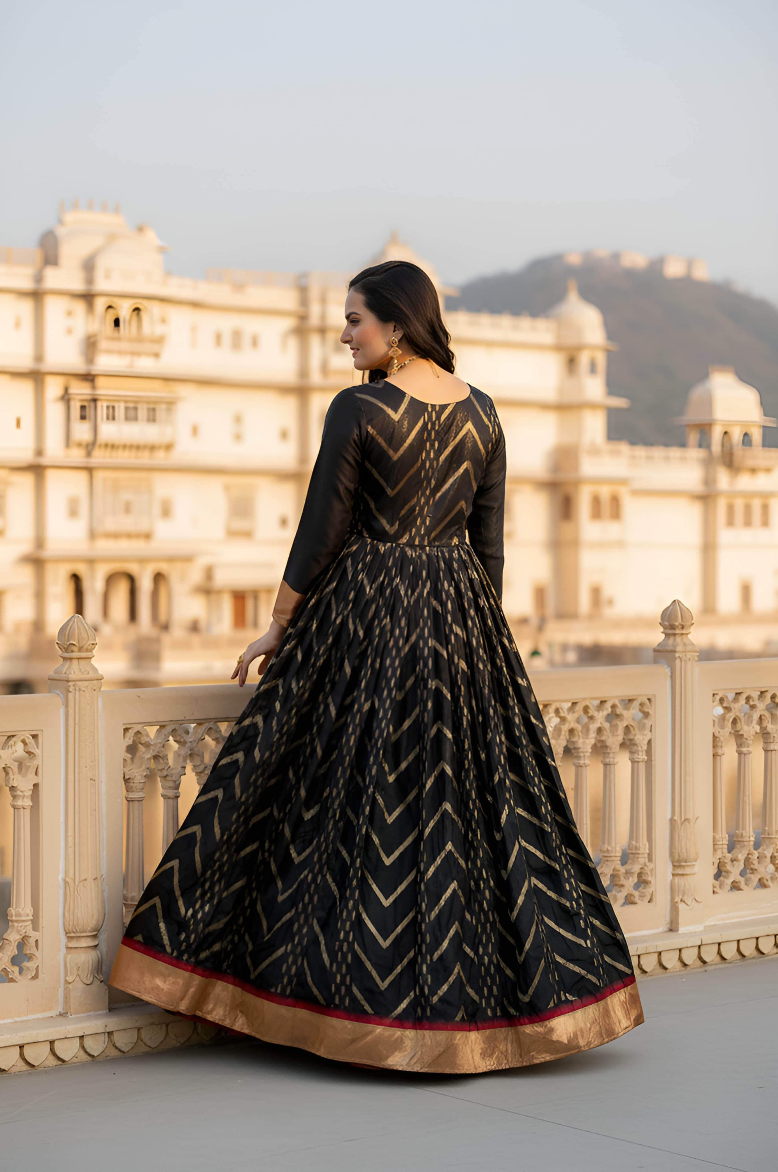 Black Pure Soft Silk Zari Weaving Anarkali Gown