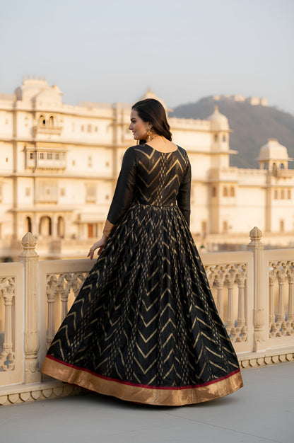 Black Pure Soft Silk Zari Weaving Anarkali Gown Anarkali Gown Anant Tex Exports Pvt.Ltd..