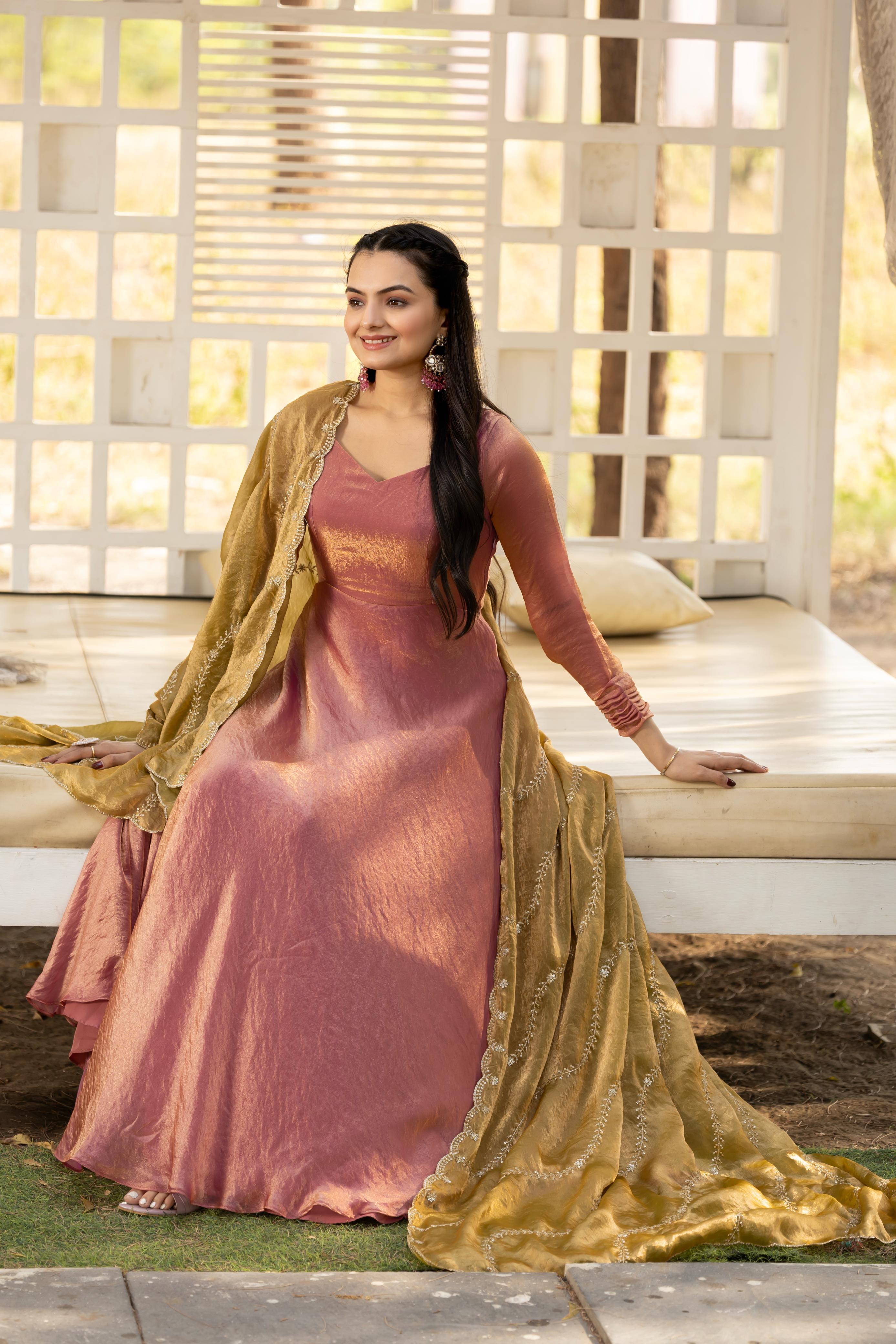 space silk dress Sumedha Crush Silk Embroidery Suit Set in Rust Orange S / Orange
