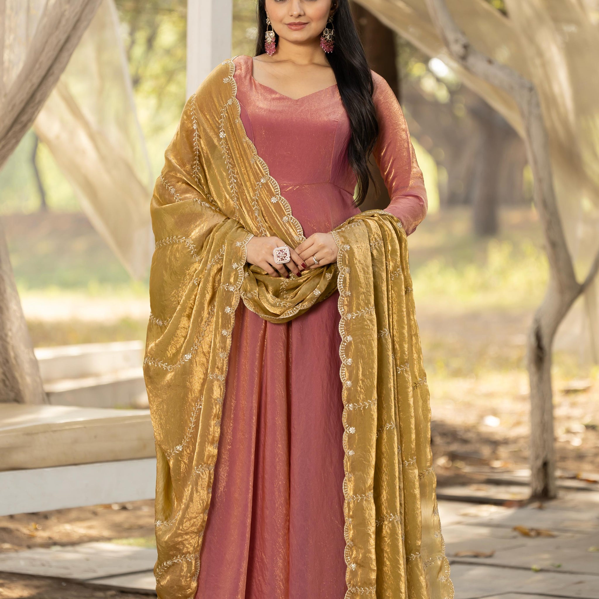 Pink often Pure Space Silk Anarkali Gown