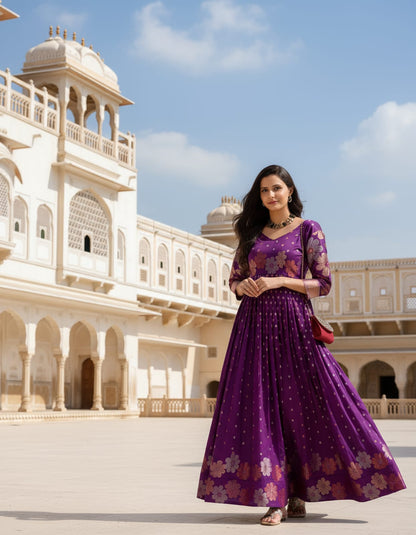 Purple Pure Soft Silk Anarkali Gown Anarkali Gown Anant Tex Exports Pvt.Ltd..