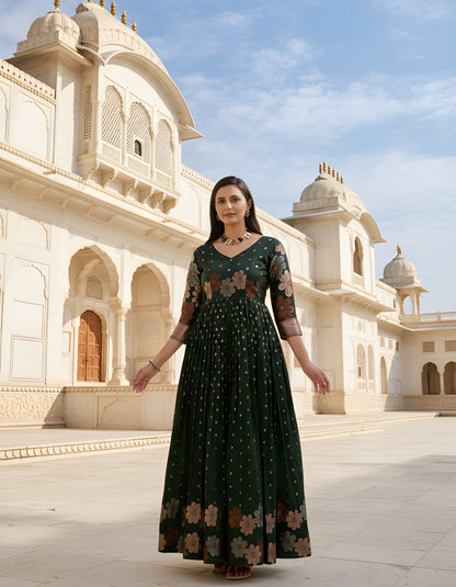 Green Pure Soft Silk Anarkali Gown Anarkali Gown Anant Tex Exports Pvt.Ltd..