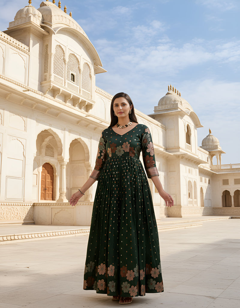 Green Pure Soft Silk Anarkali Gown