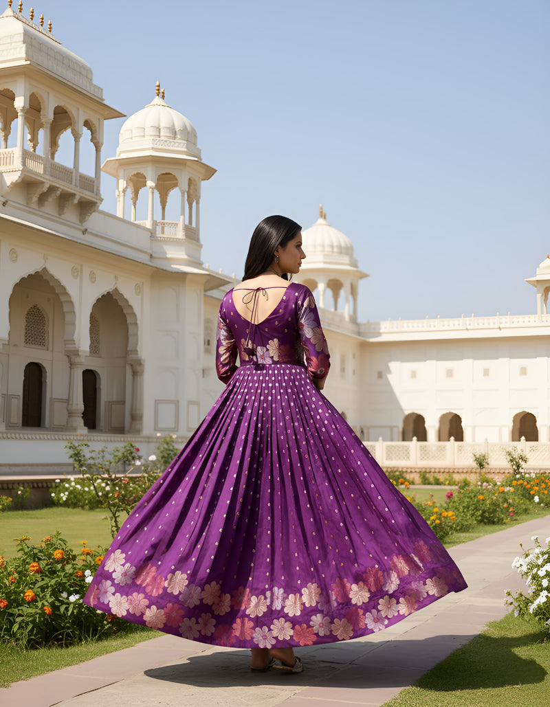 Purple Pure Soft Silk Anarkali Gown