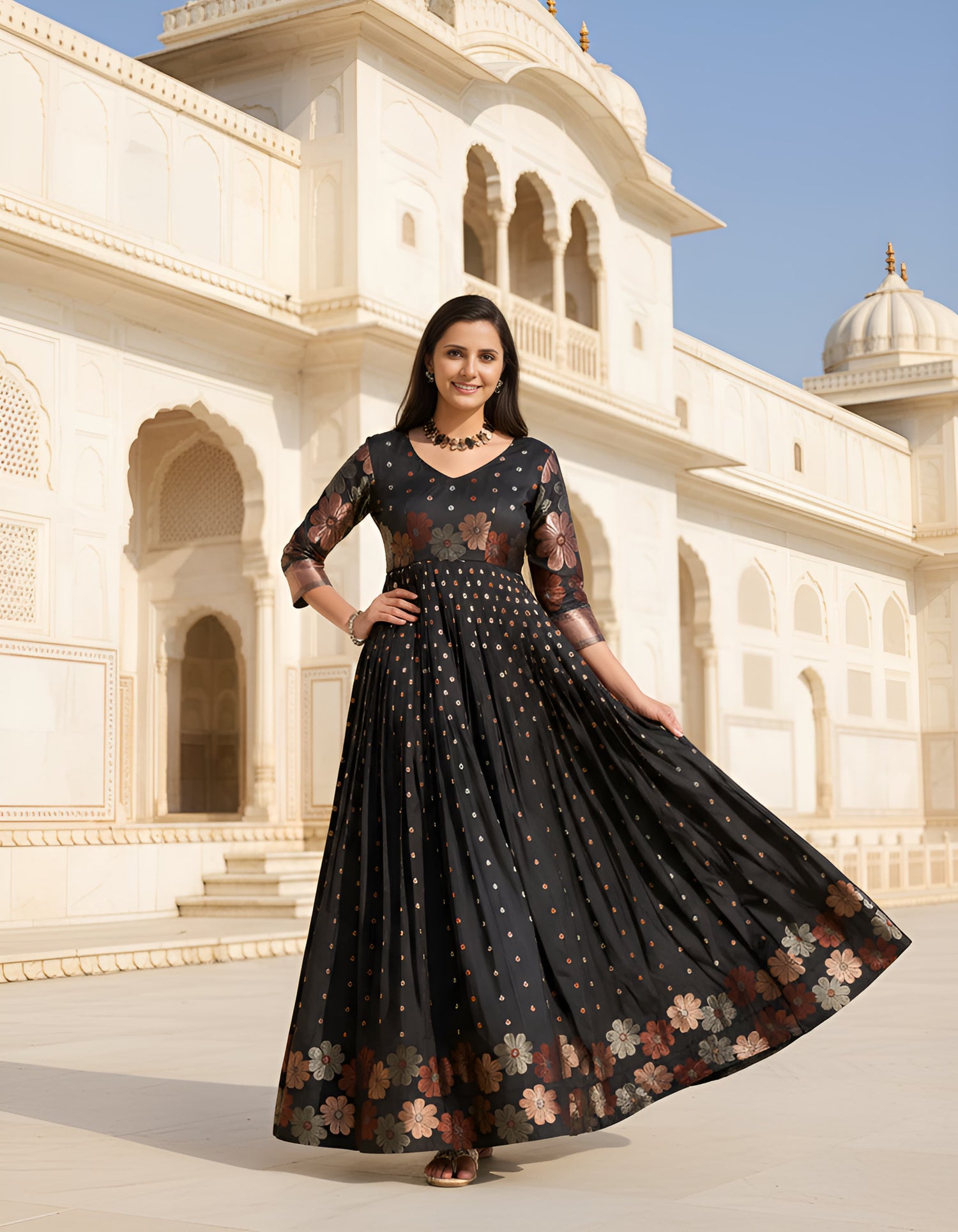 Black Pure Soft Silk Anarkali Gown Anarkali Gown Anant Tex Exports Pvt.Ltd..