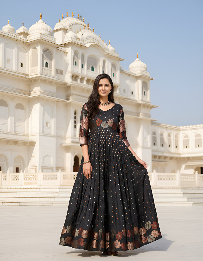 Black Pure Soft Silk Anarkali Gown