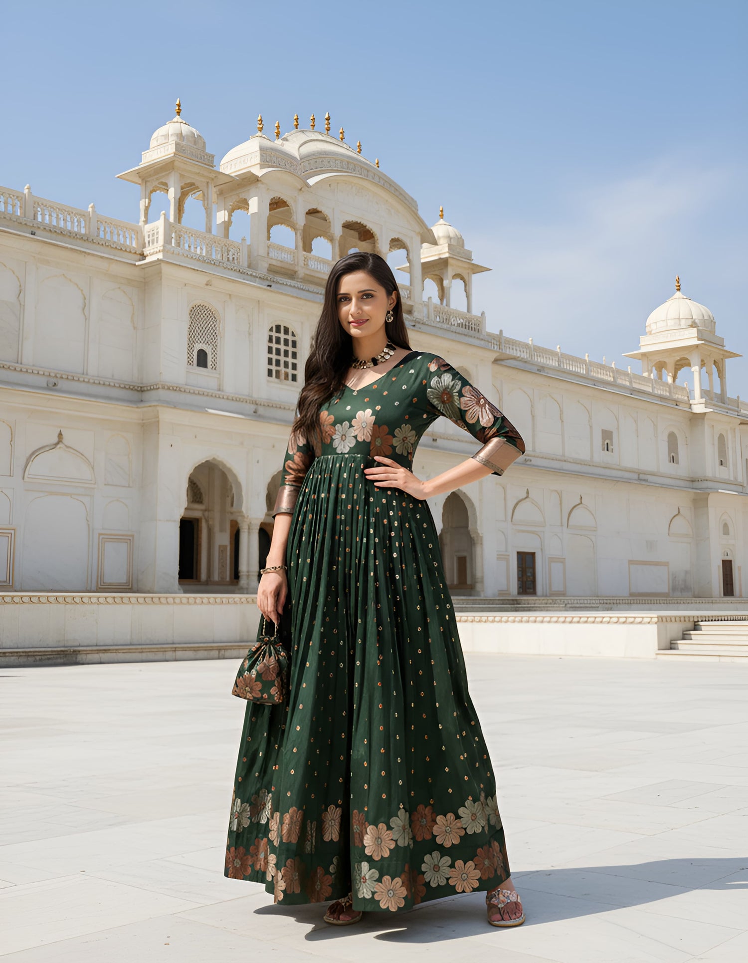 Green Pure Soft Silk Anarkali Gown Anarkali Gown Anant Tex Exports Pvt.Ltd..