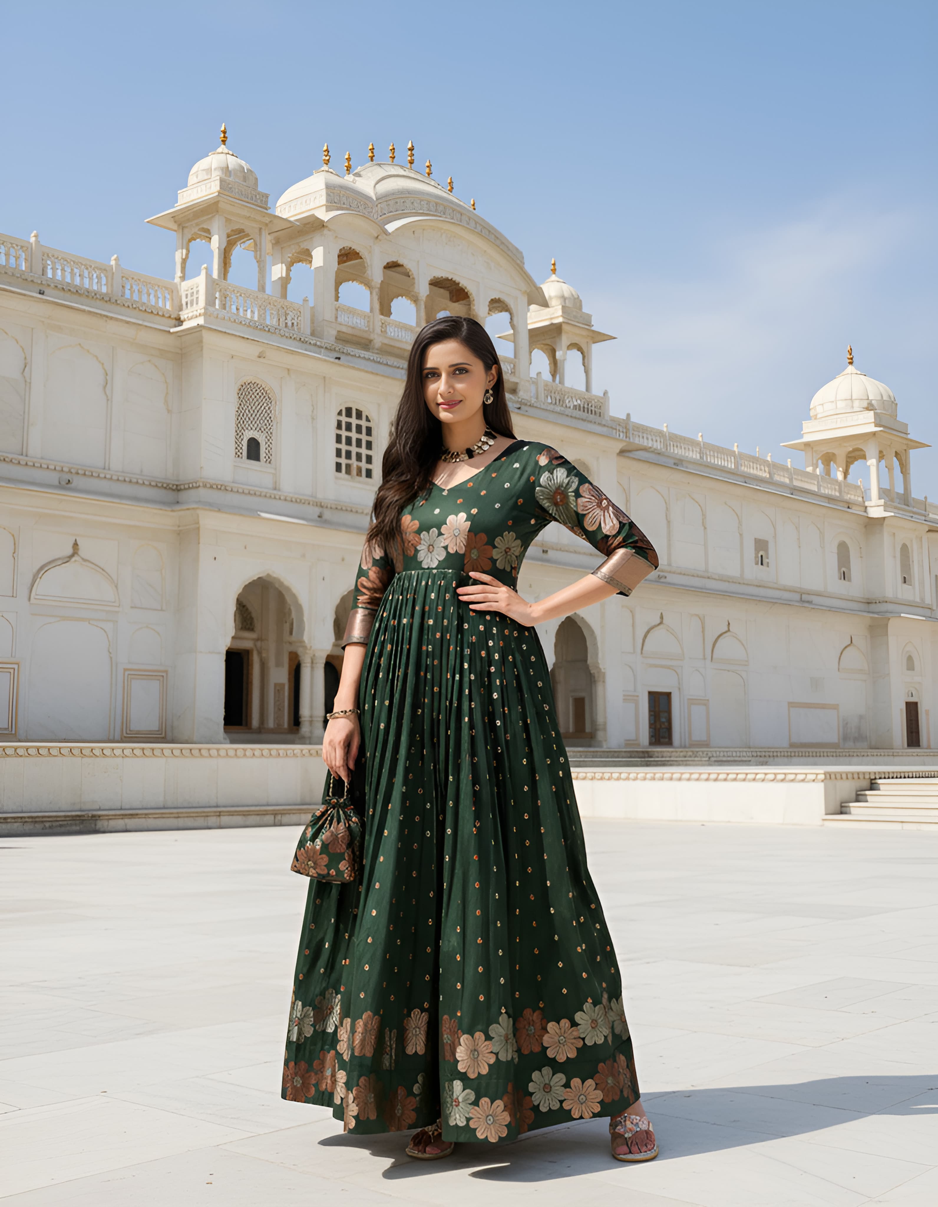 Green Pure Soft Silk Anarkali Gown