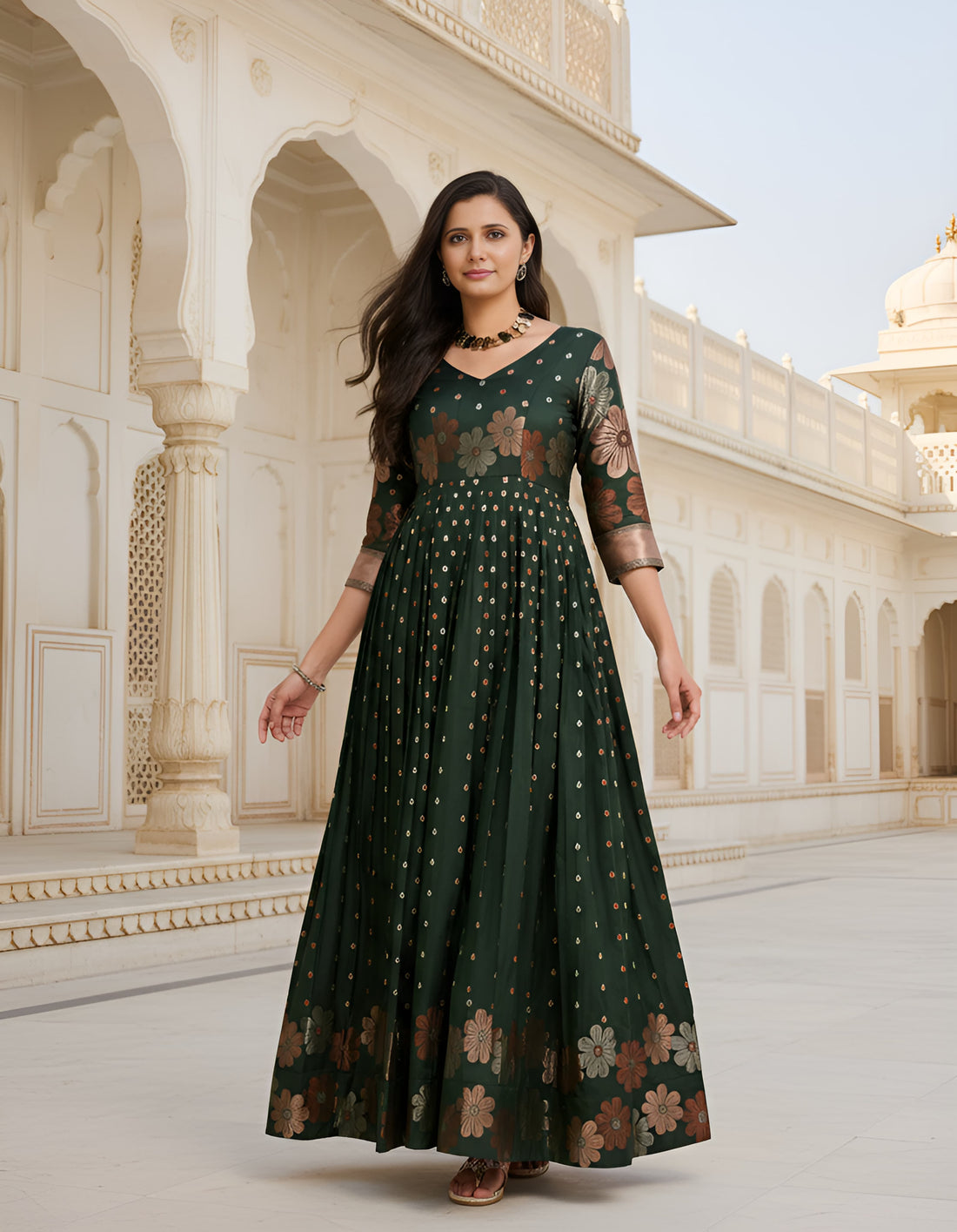 Green Pure Soft Silk Anarkali Gown
