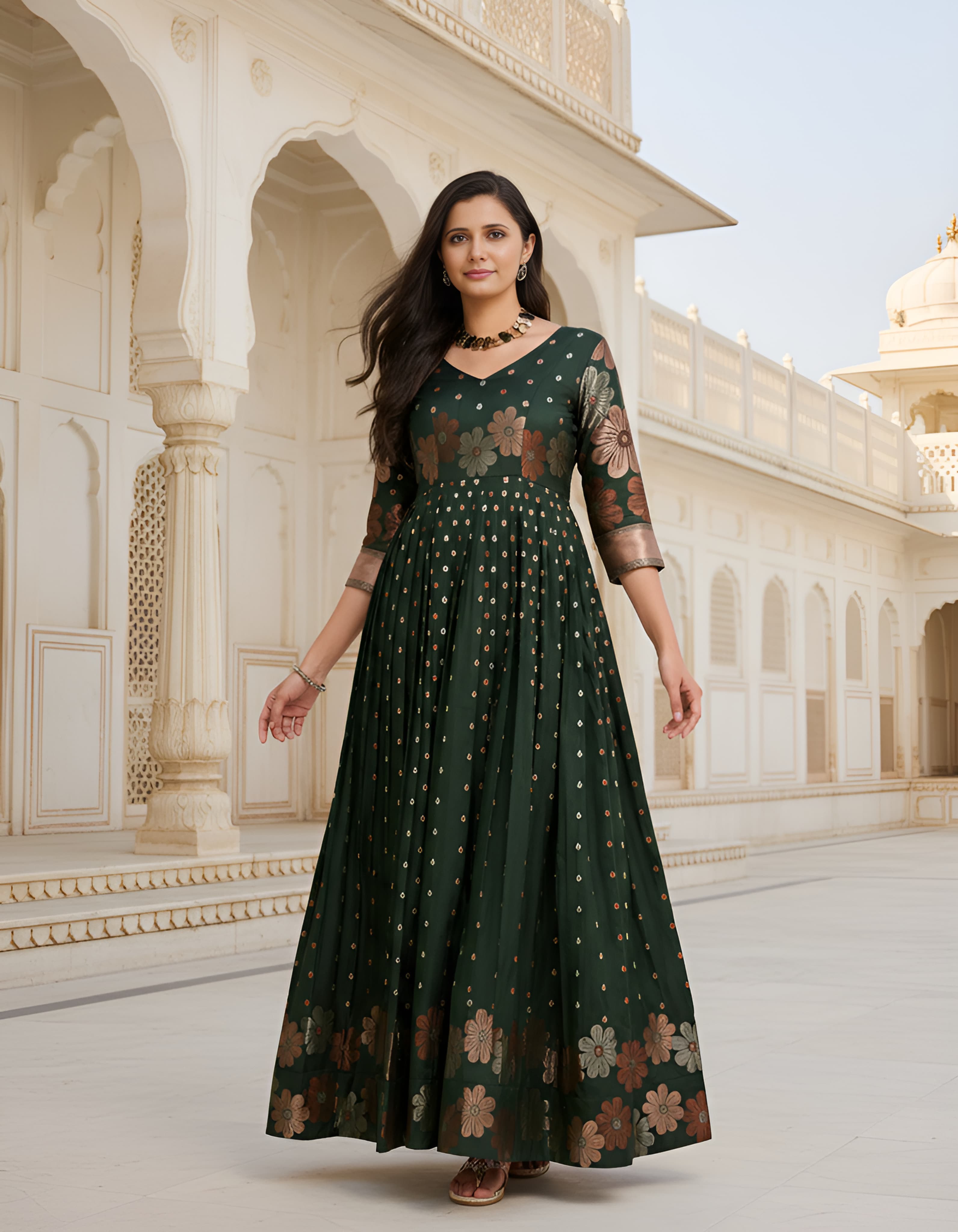 Green Pure Soft Silk Anarkali Gown Anarkali Gown Anant Tex Exports Pvt.Ltd..