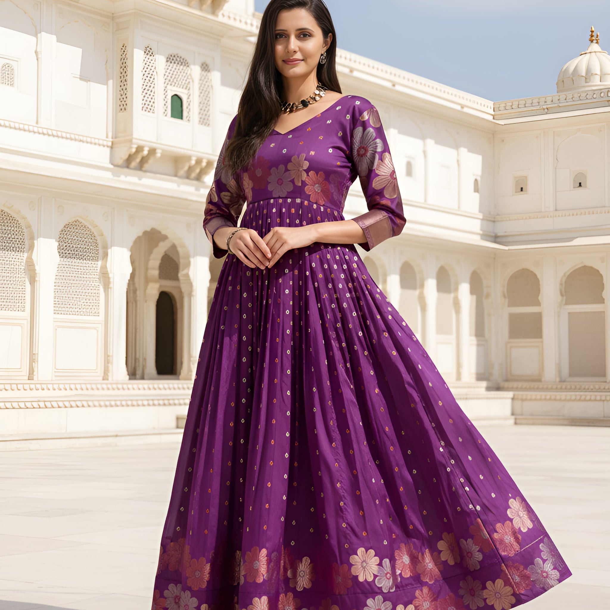 Purple Pure Soft Silk Anarkali Gown