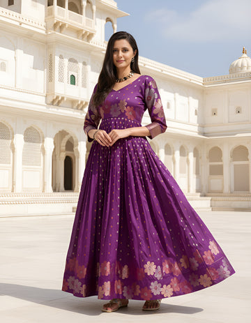 Purple Pure Soft Silk Anarkali Gown
