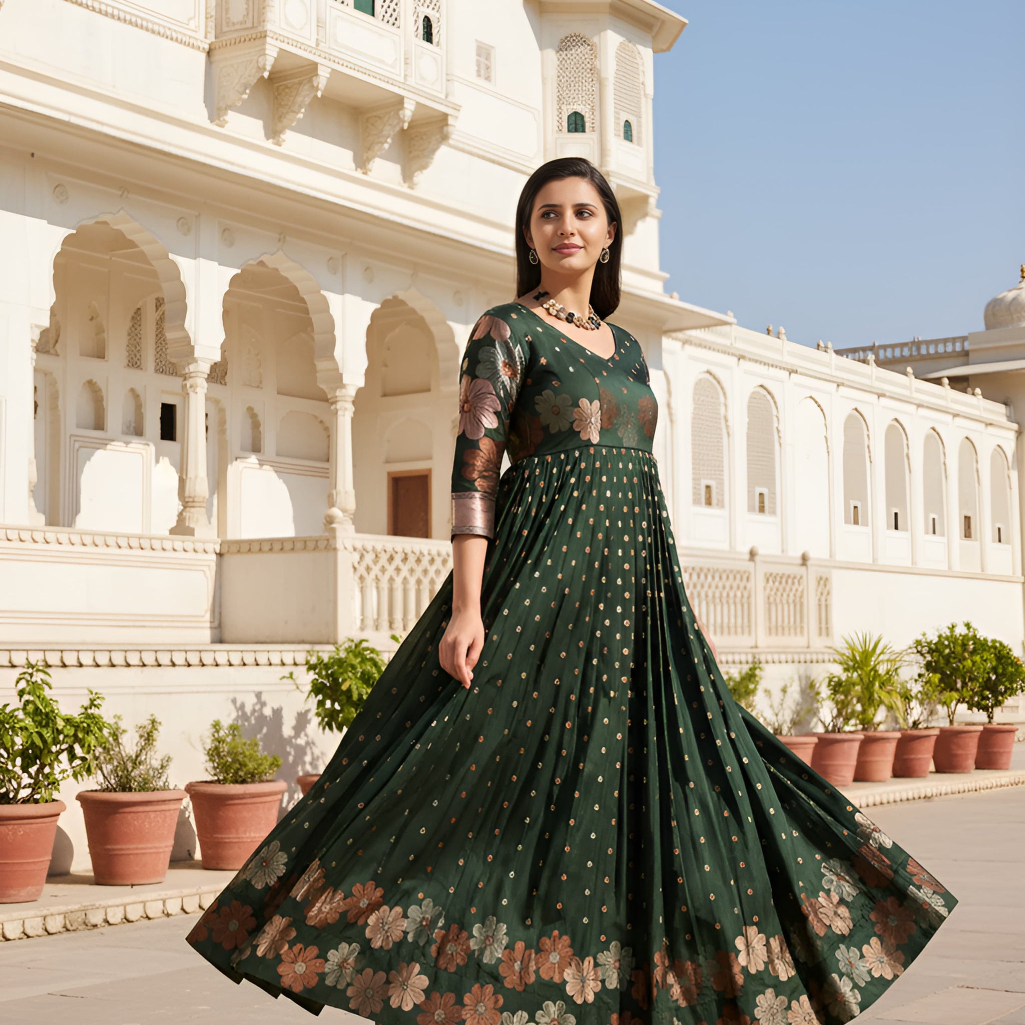 Green Pure Soft Silk Anarkali Gown