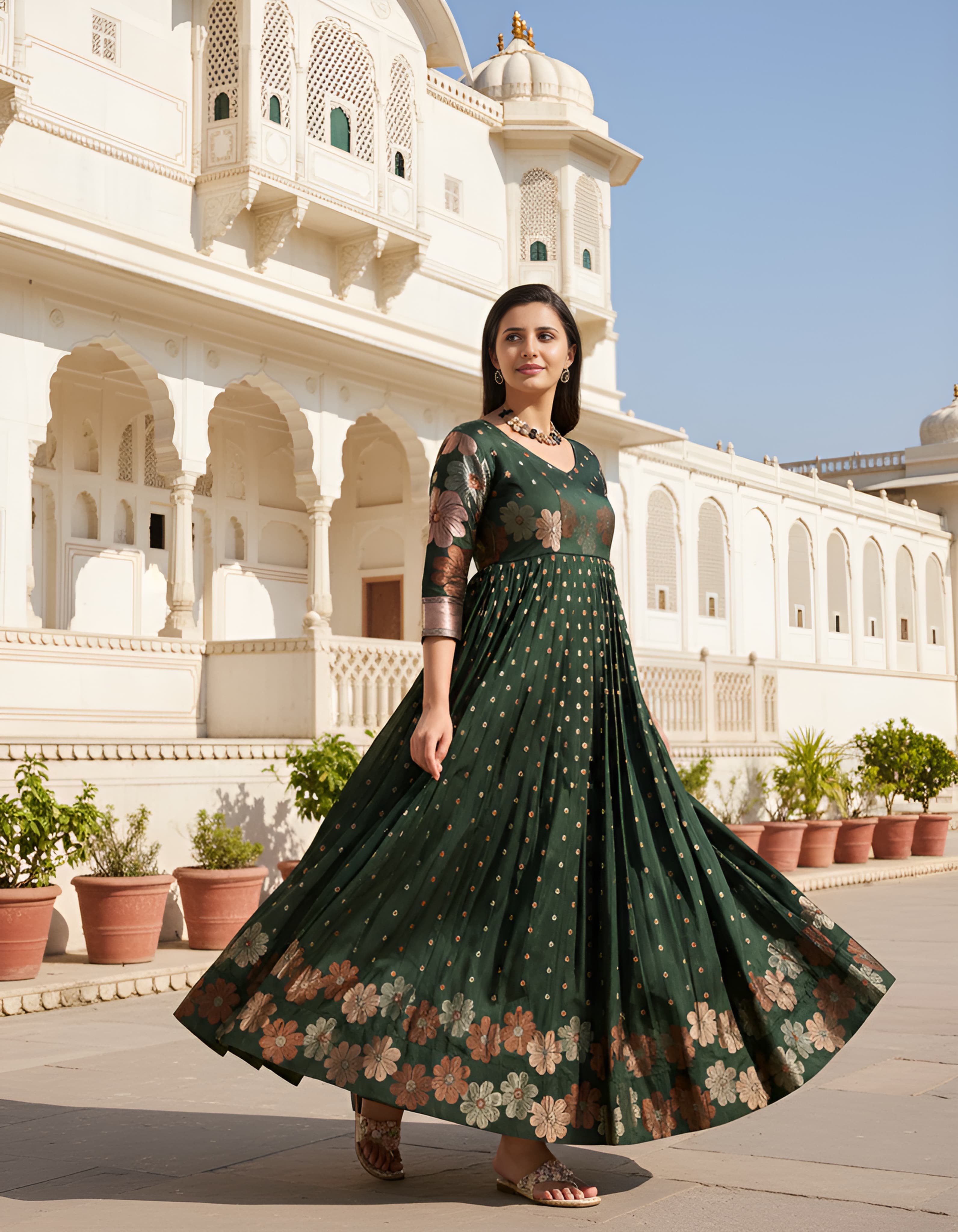 Green Pure Soft Silk Anarkali Gown