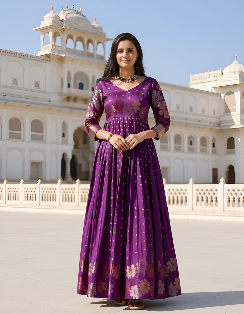Purple Pure Soft Silk Anarkali Gown