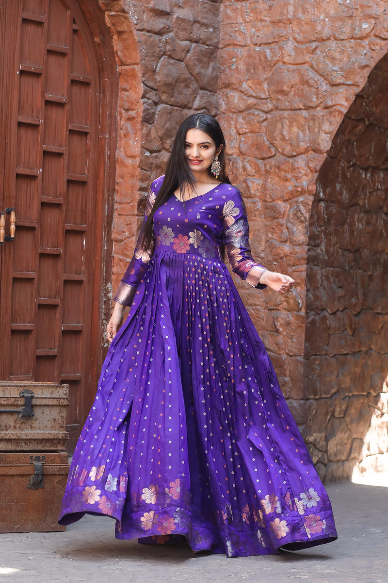 Blue Pure Soft Silk Anarkali Gown