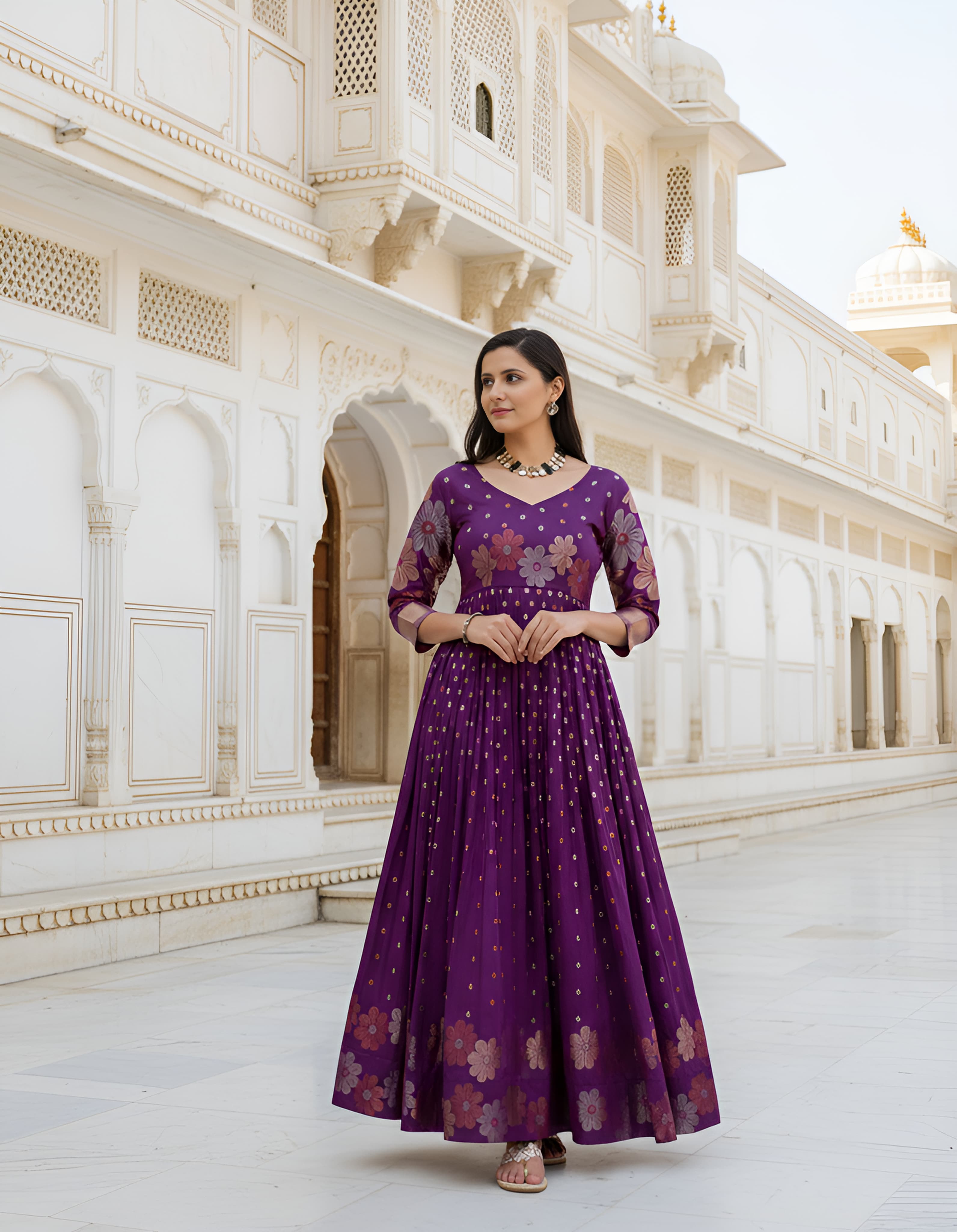 Purple Pure Soft Silk Anarkali Gown