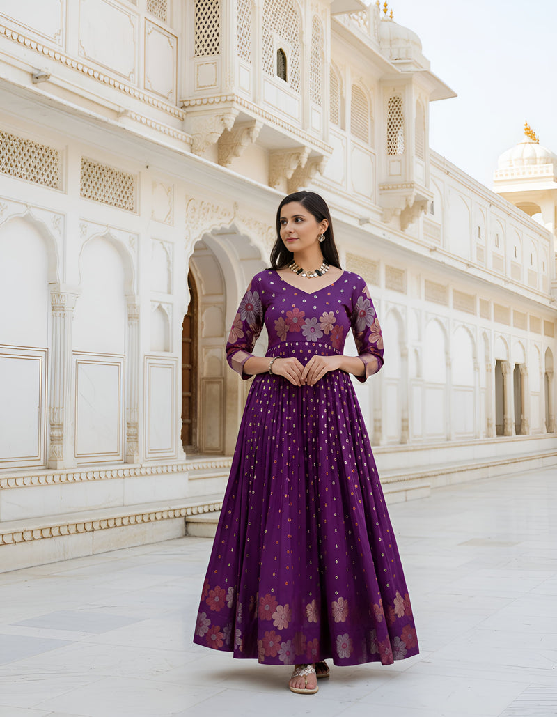 Purple Pure Soft Silk Anarkali Gown