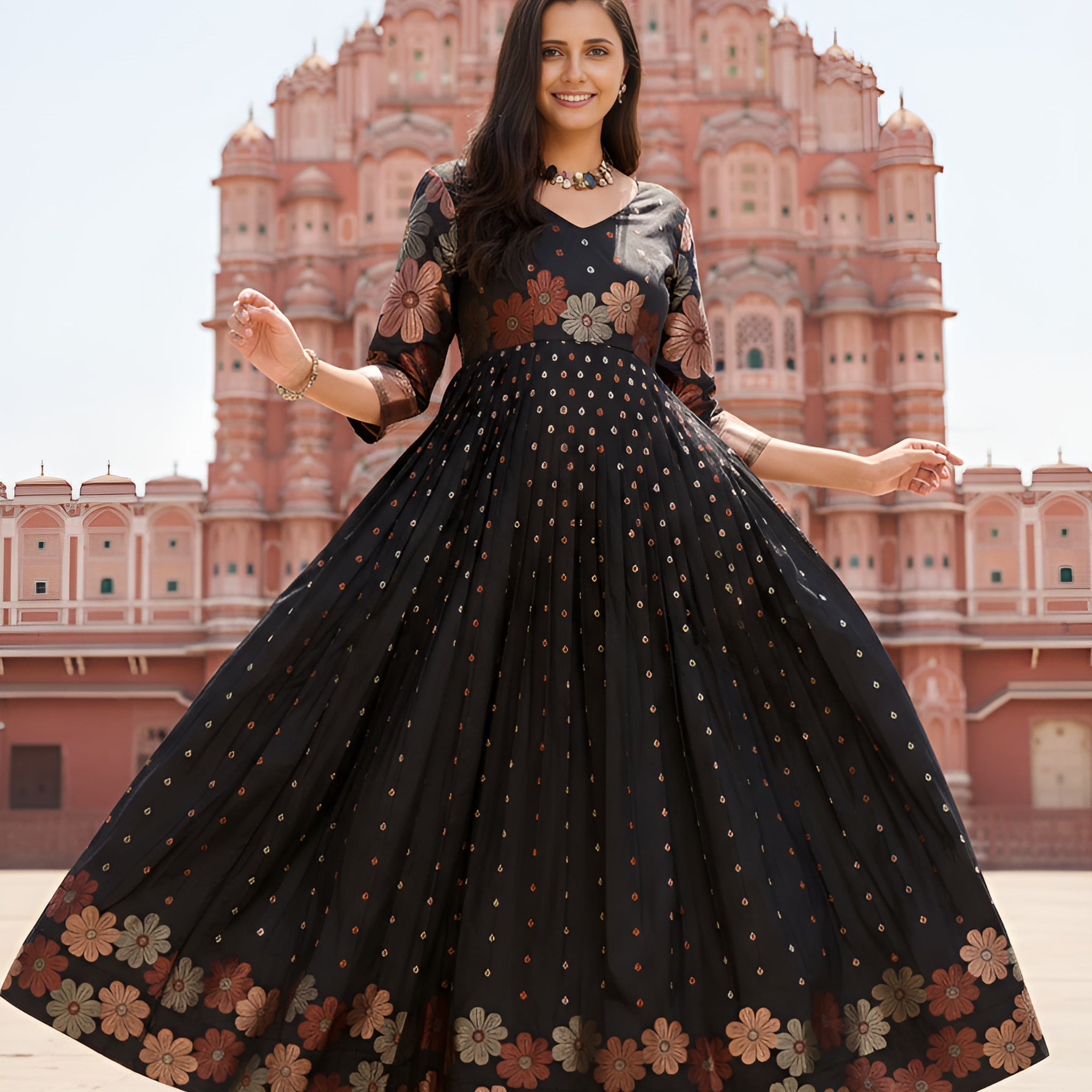 Black Pure Soft Silk Anarkali Gown