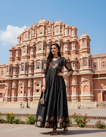 Black Pure Soft Silk Anarkali Gown Anarkali Gown Anant Tex Exports Pvt.Ltd..
