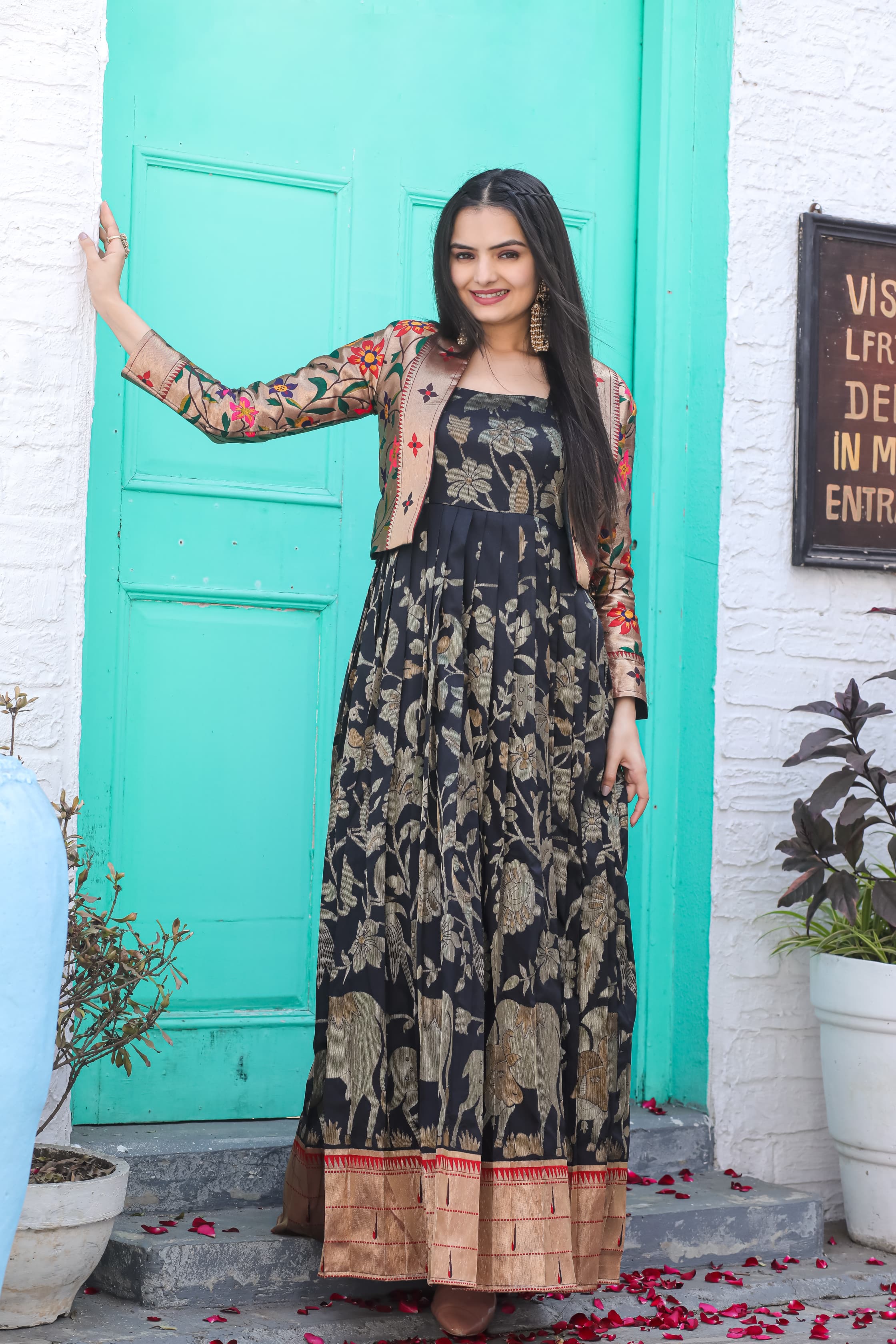 Black Pure Paithani Silk Anarkali Gown